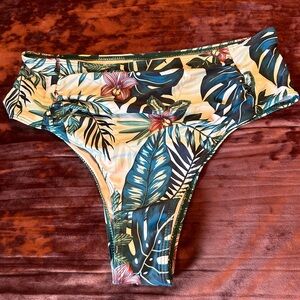 Tropical Print Bikini Bottom turquoise and purple size medium high rise